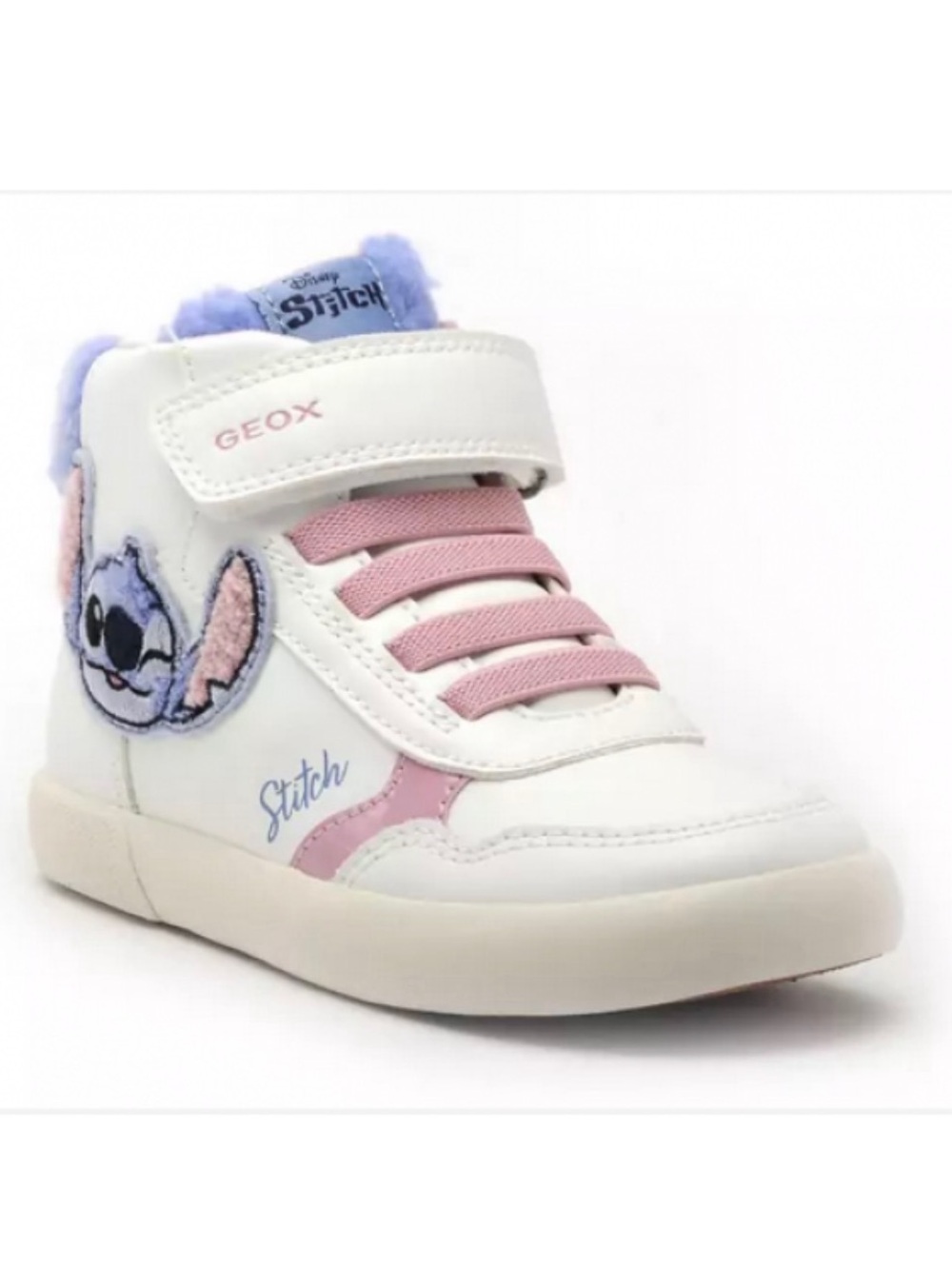 Geox White Pink Kids High-Top Sneaker with Stitch Patch